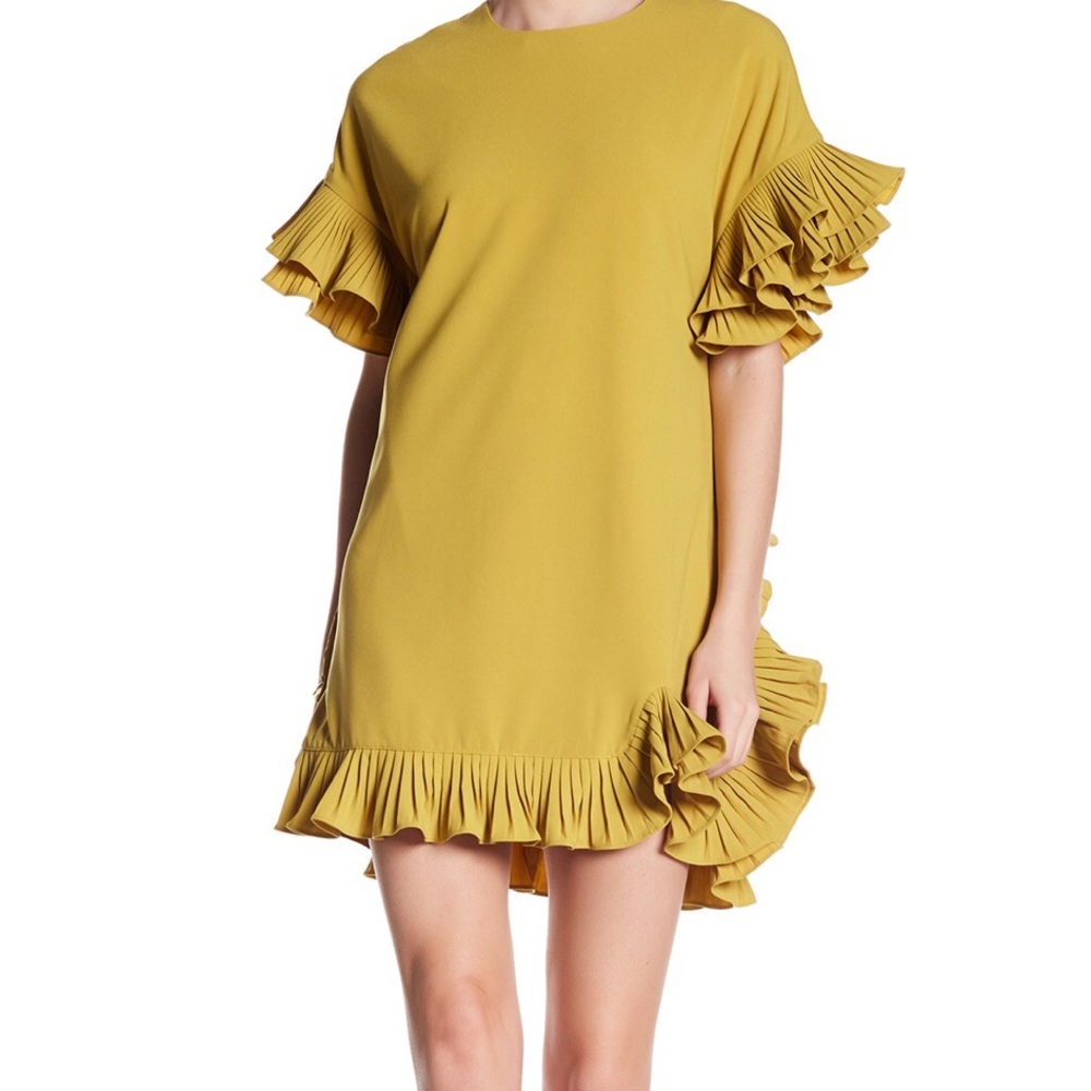 Garcia Pleated Ruffle Trim Dress